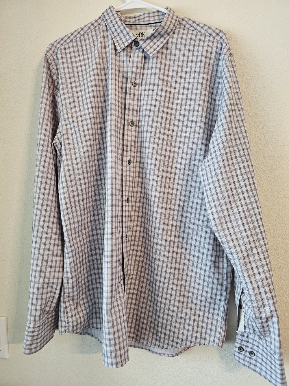 WRK Men’s Gray and White Checked Dress Shirt